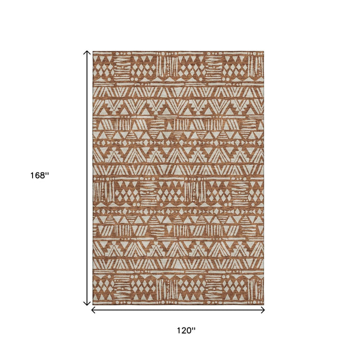 10' X 14' Southwestern Washable Area Rug With UV Protection (672146) - Terra Cotta / Beige