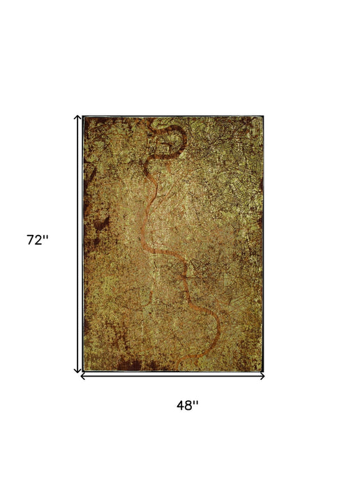 5' x 7' Abstract Non Skid Area Rug - Green And Brown