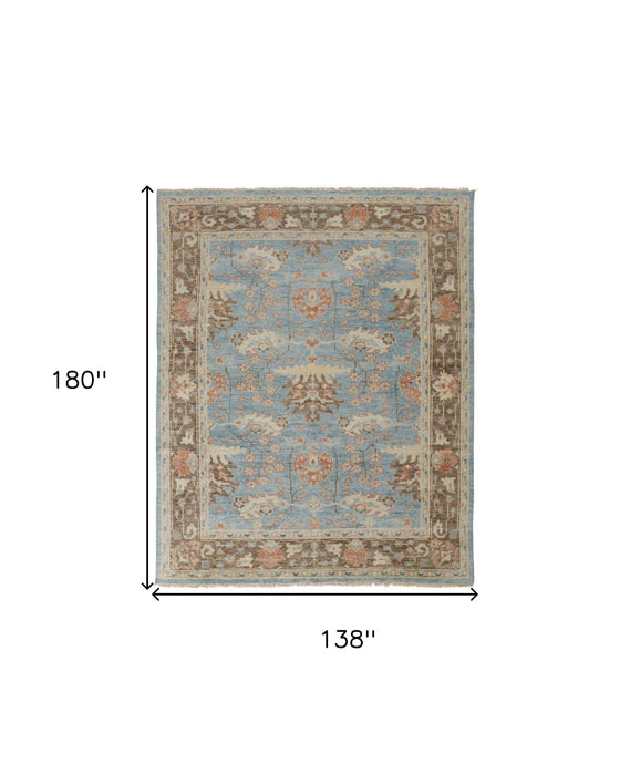 12' x 15' Wool Oriental Hand Knotted Area Rug - Brown And Blue