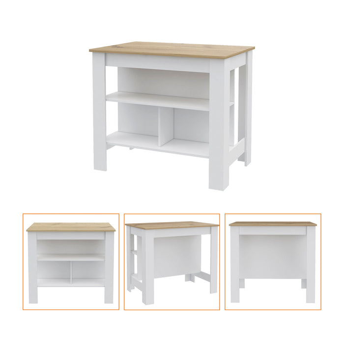 Wood Kitchen Island Set With Storage - Natural / White