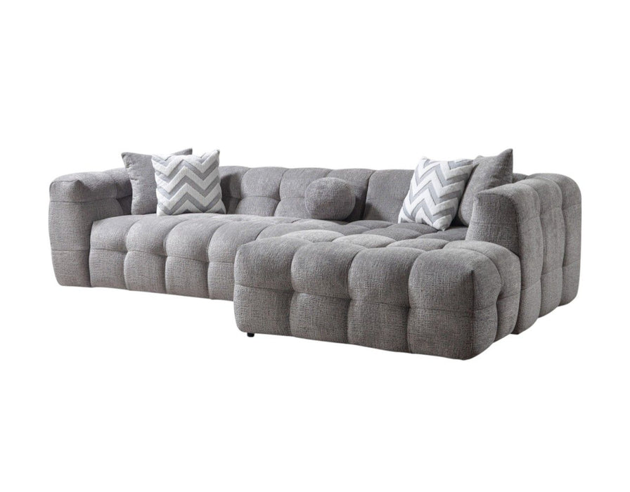 Boucle L Shaped Two Piece Sofa Chaise Sectional With Toss Pillows - Light Gray
