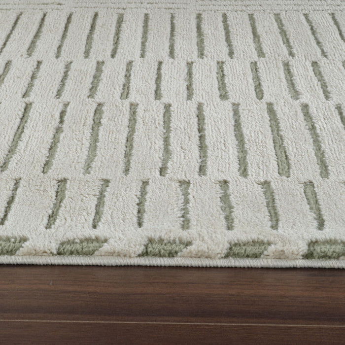 8' x 11' Abstract Distressed Area Rug - Cream And Green