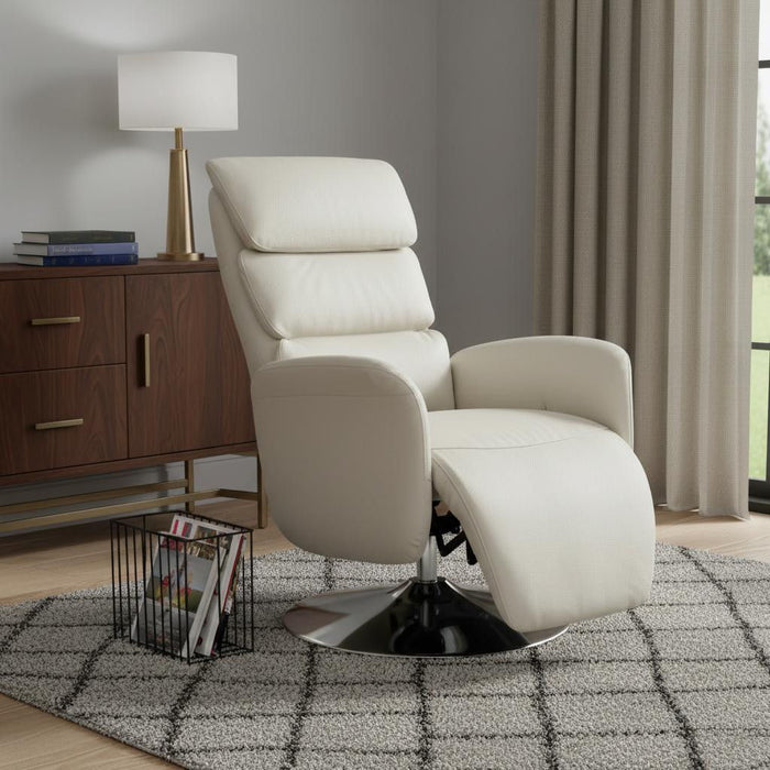 Tufted Genuine Leather Power Swivel Recliner (730551) - Sand
