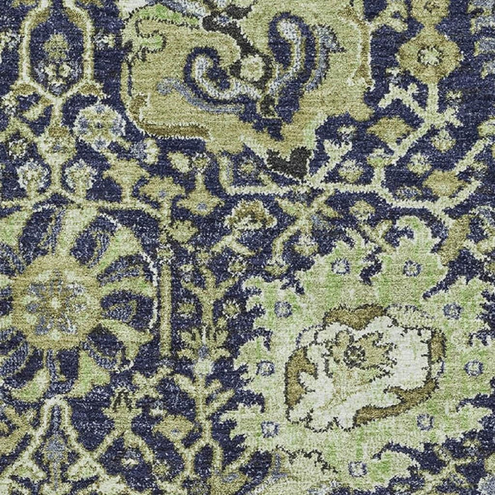 10' X 14' Damask Washable Area Rug With UV Protection (692970) - Fern Green / Navy Blue / Ivory