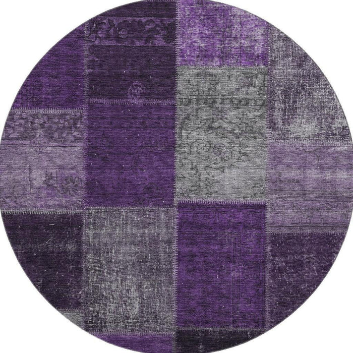 8' Patchwork Washable Round Rug With UV Protection (655165) - Eggplant / Gray / Purple