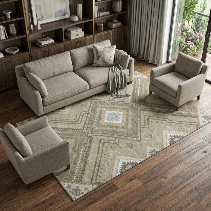 10' X 14' Tribal Washable Area Rug With UV Protection (679252) - Beige / Ivory / Gray