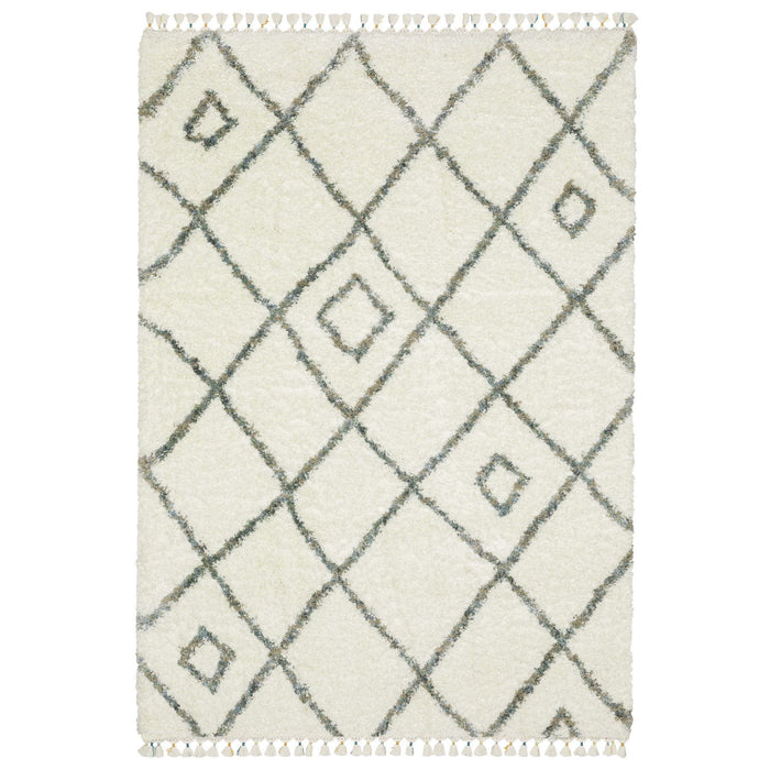 8' X 11' Casual Diamond Shag Area Rug With Fringe - Ivory
