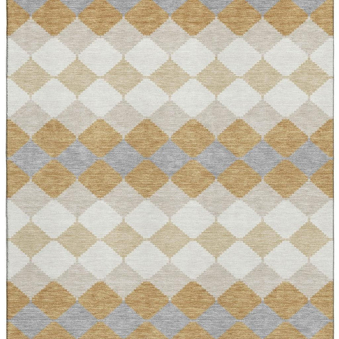 10' X 14' Geometric Washable Area Rug With UV Protection (679060) - Gold / Gray / Ivory