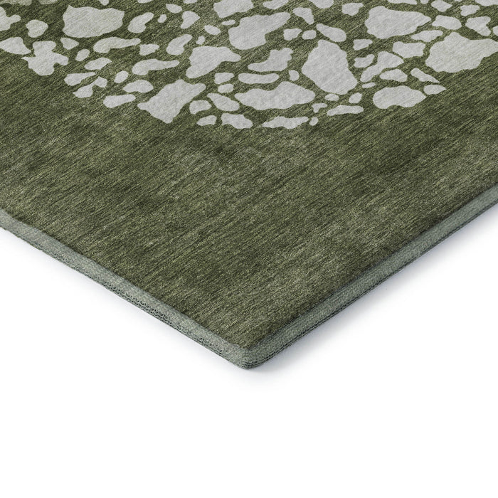 10' X 14' Abstract Washable Area Rug With UV Protection (653590) - Olive Green / Ivory