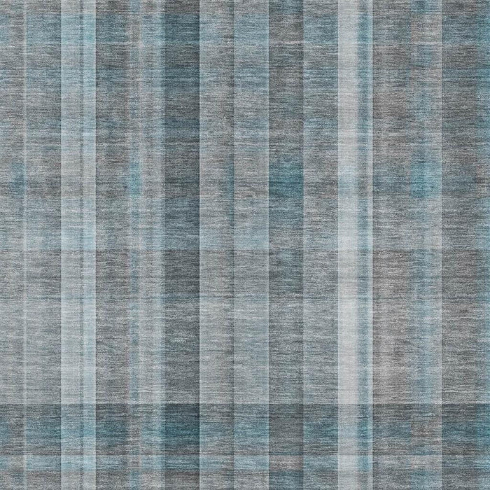 10' X 14' Plaid Washable Area Rug With UV Protection (648034) - Teal / Ivory