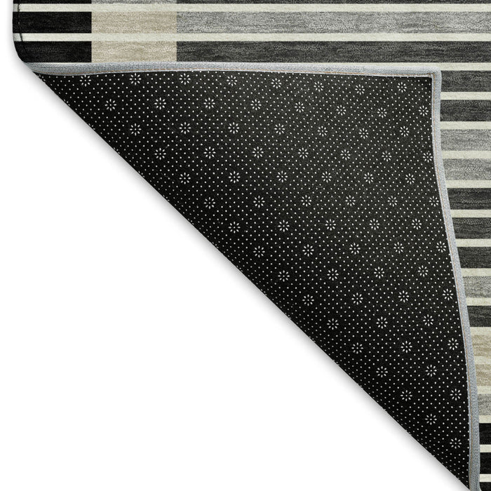 10' X 14' Striped Washable Area Rug With UV Protection (693456) - Black / Gray / Silver