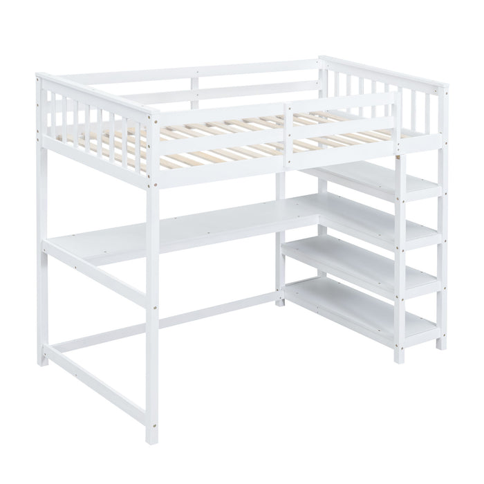 Loft Bed With Storage Shelves And Under Bed Desk