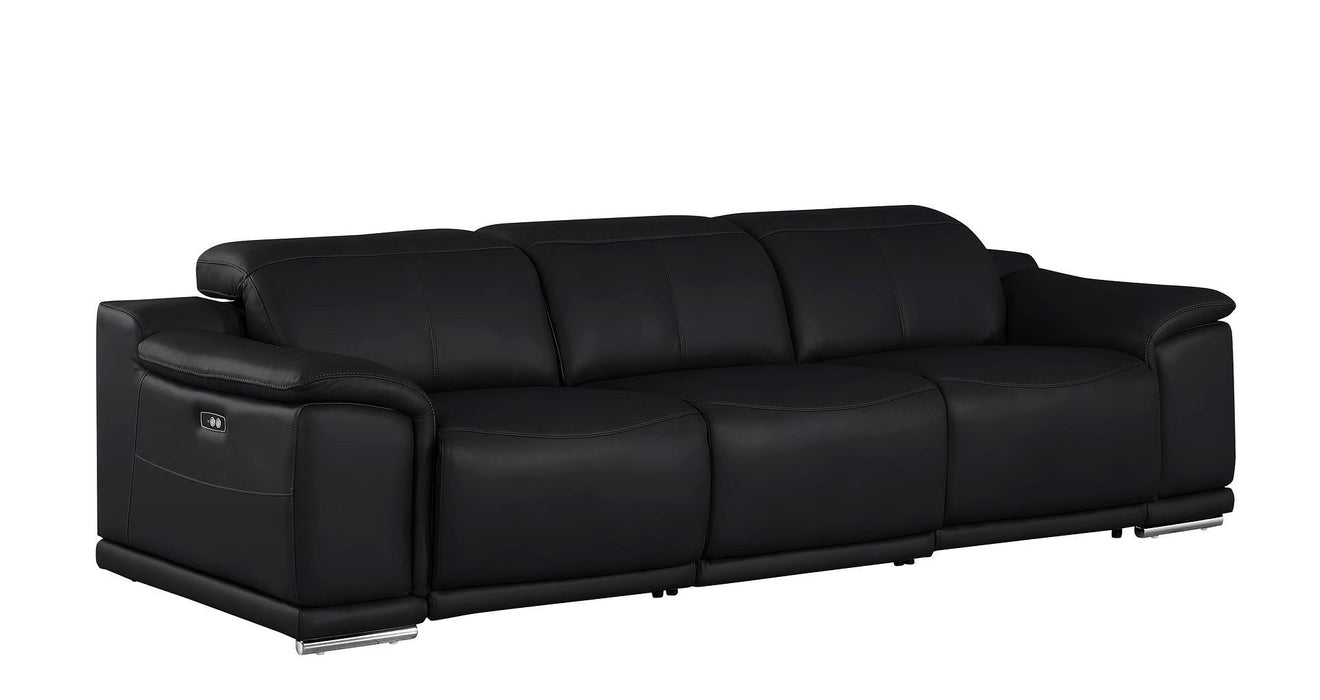 Leather Reclining USB Sofa - Black