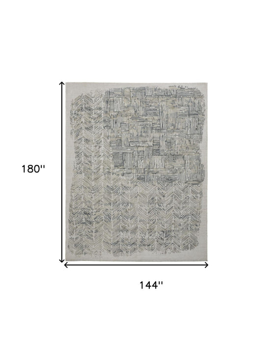 12' X 15' Contemporary Abstract Hand Woven Distressed Area Rug - Blue