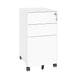 White Giga 3-drawer mobile filing cabinet with lock, on wheels, featuring two shallow and one deep drawer for office or home use.