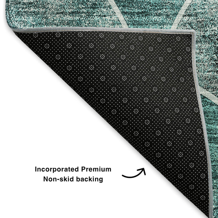 10' X 14' Abstract Geometric Washable Area Rug With UV Protection (650704) - Teal / Ivory