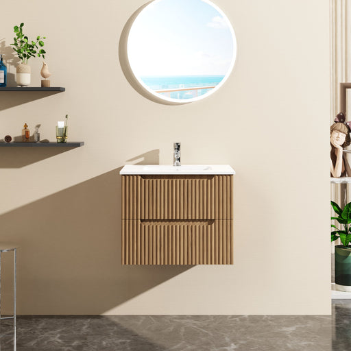 Wall mounted Giga bathroom vanity with integrated sink, modern design, featuring sleek white finish and minimalist style.