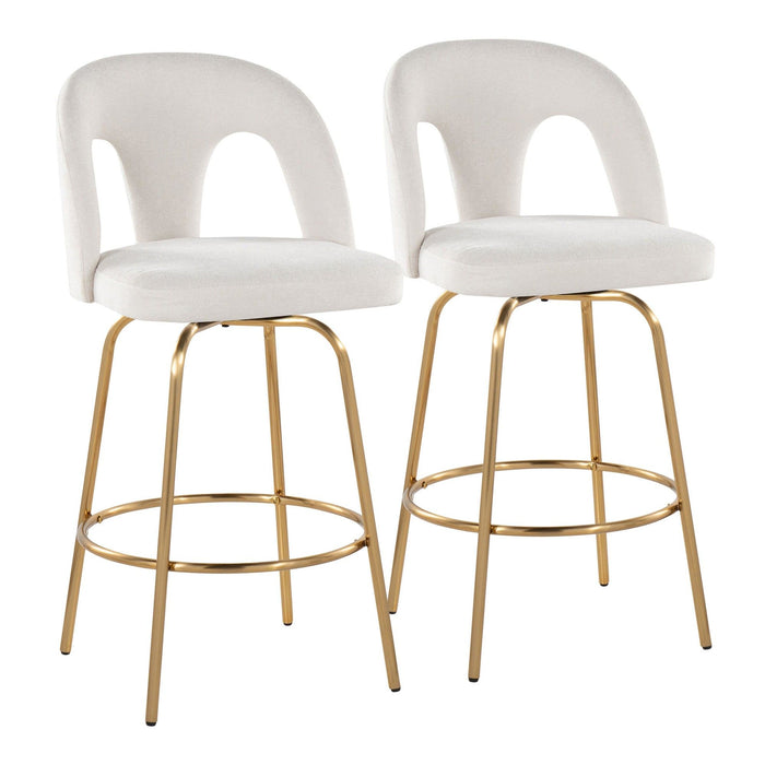 Ava - Upholstered Fixed-Height Barstool (Set of 2) - Gold Base