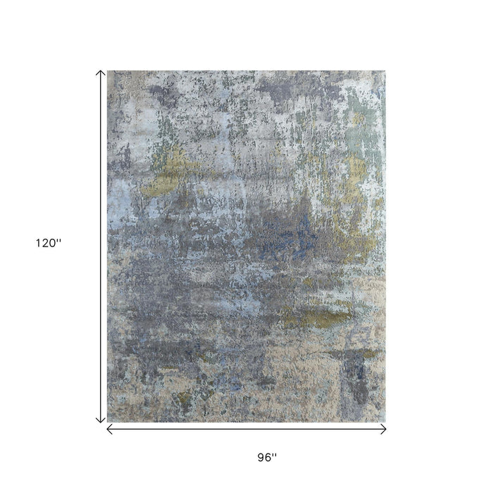 8' X 10' Abstract Hand Knotted Area Rug Genuine Wool Material - Blue