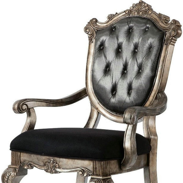 Tufted Fabric Solid Wood Open Back Dining Arm Chairs (Set of 2) - Dark Gray