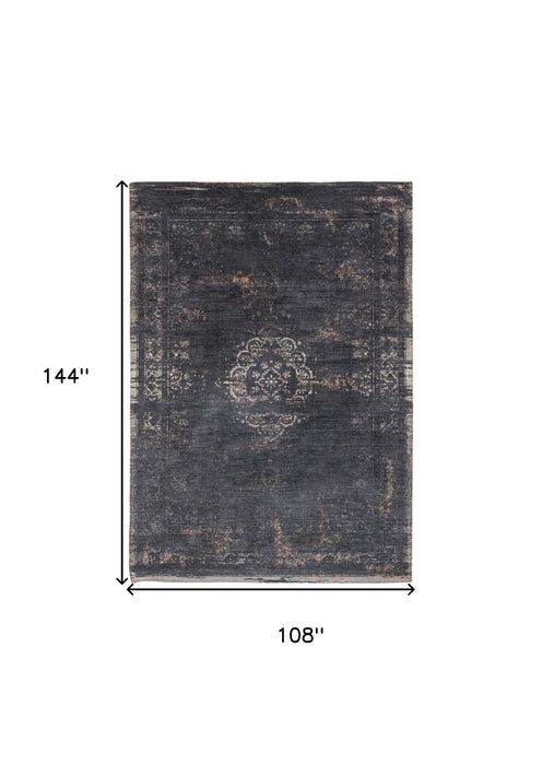 9' x 13' Medallion Non Skid Area Rug - Gray And Black