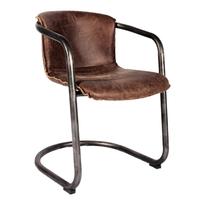 Leather Dining Arm Chairs (Set of 2) - Brown / Silver