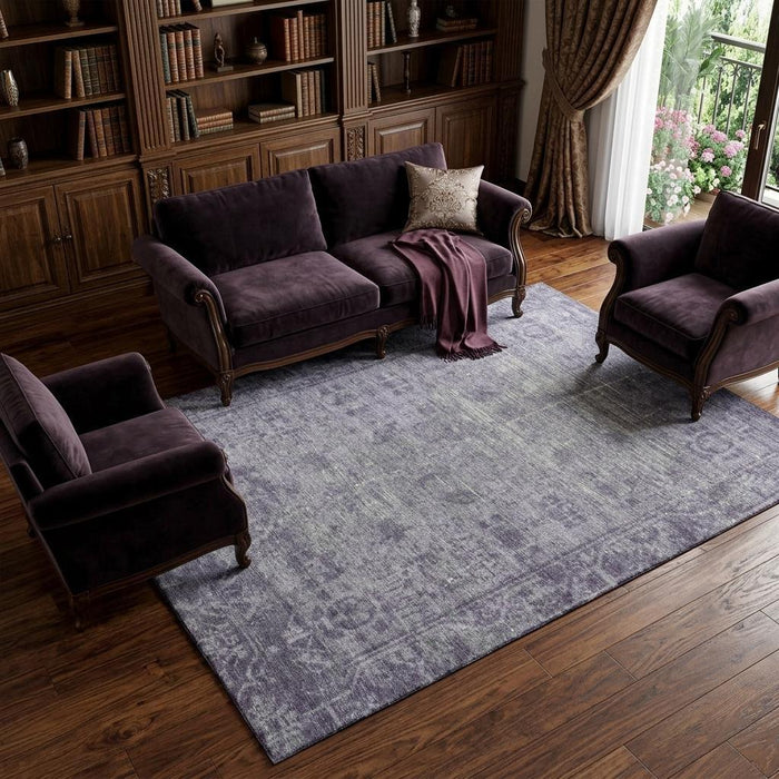 10' X 14' Oriental Washable Area Rug With UV Protection (691968) - Purple / Silver