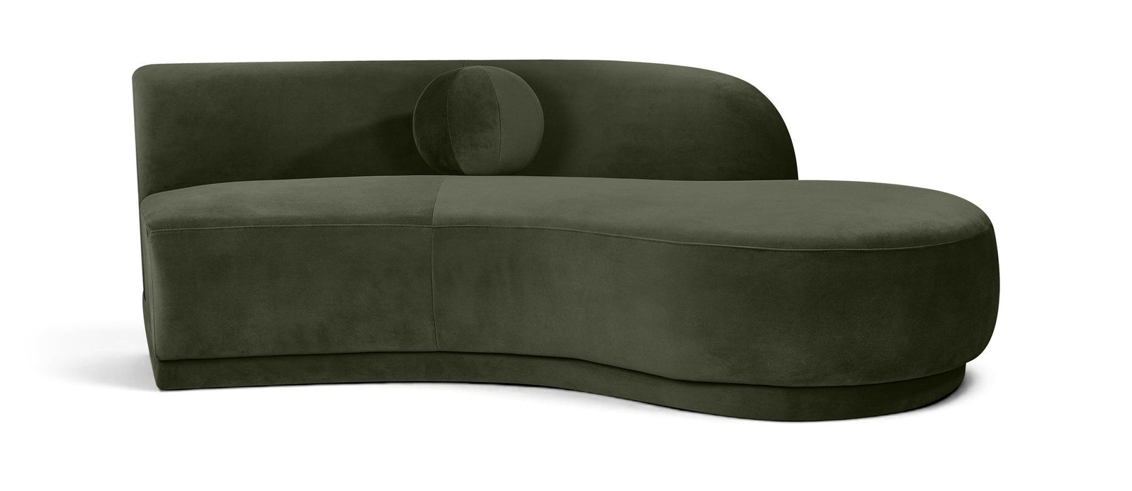 Meridian Furniture Avra 86-inch velvet upholstered stationary sofa with plush cushions and sleek design in a modern living room setting.