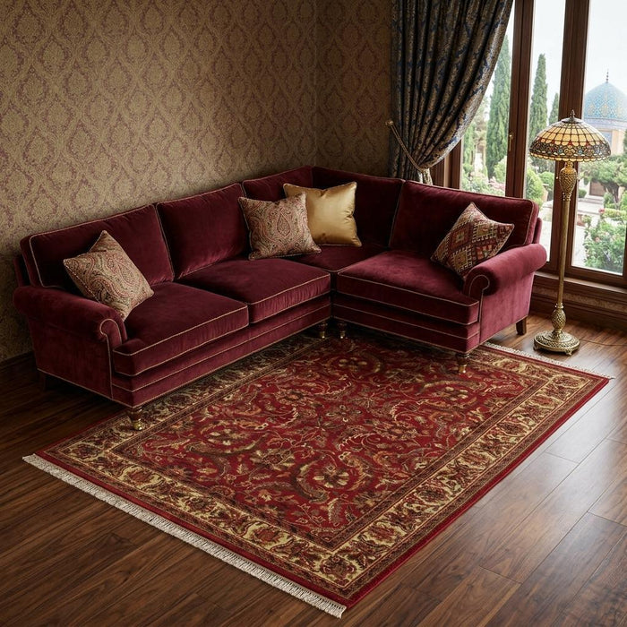 8' X 10' Wool Oriental Hand Knotted Area Rug With Fringe (744232) - Red / Ivory / Gold