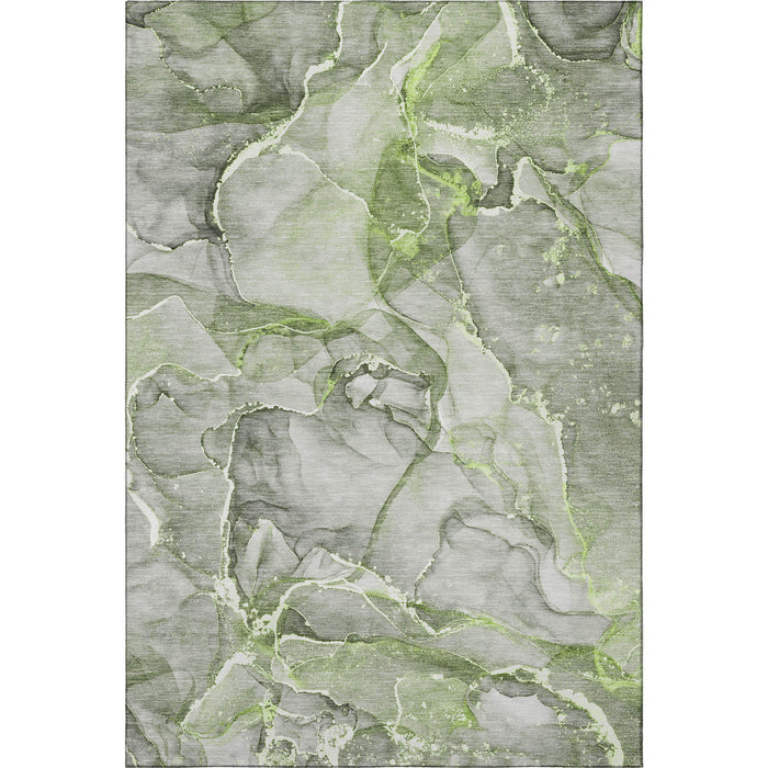 5' X 8' Abstract Washable Area Rug With UV Protection (647268) - Green / Ivory