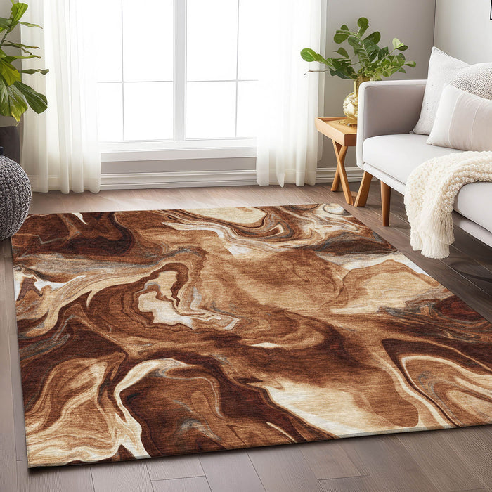 8' X 10' Abstract Washable Area Rug With UV Protection - Rust