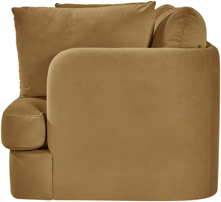 Velvet upholstered two-piece loveseat from Meridian Furniture's Hammond stationary sectional series, featuring plush cushions and sleek design.