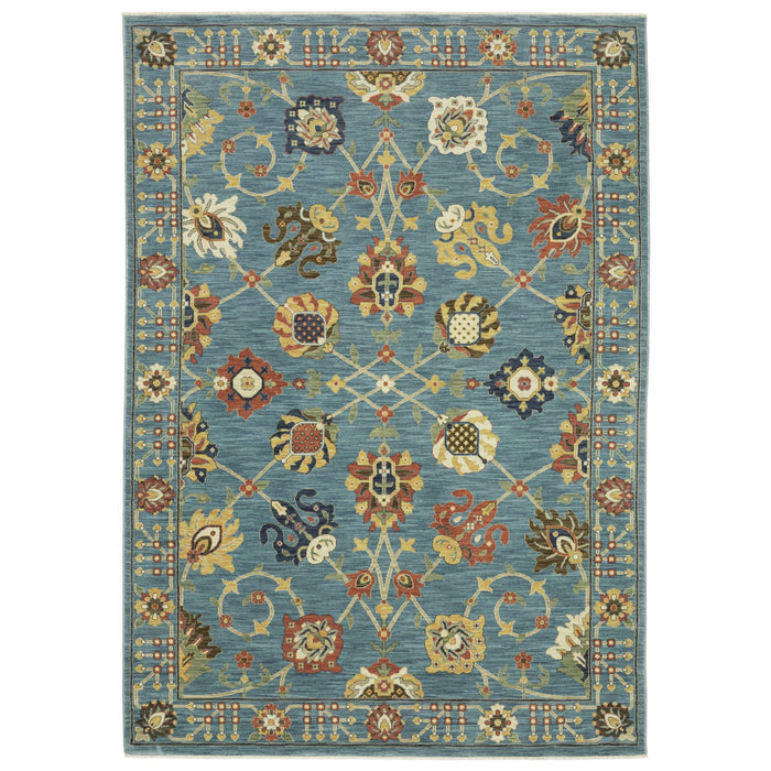 8' X 11' Traditional Oriental Area Rug With Fringe - Blue