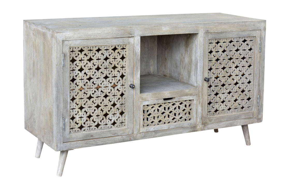 Solid Wood Distressed Console Table With Shelves And Drawers - Gray