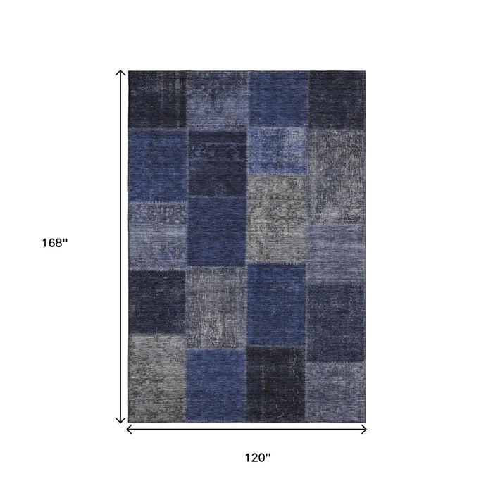 10' X 14' Patchwork Washable Area Rug With UV Protection (655192) - Navy Blue / Gray