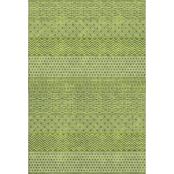 10' X 14' Striped Washable Area Rug With UV Protection (674802) - Lime Green / Ivory