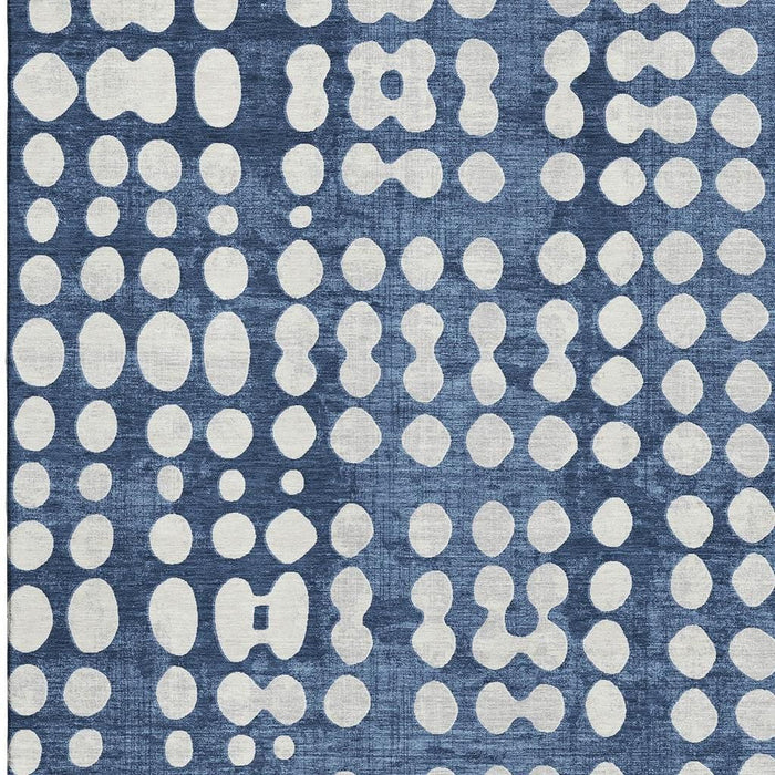 10' X 14' Polka Dot Washable Area Rug With UV Protection (669132) - Navy Blue / Ivory