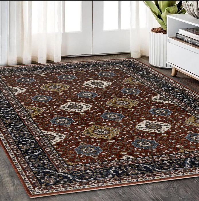 5' X 8' Traditional Medallion Area Rug With Fringe - Red