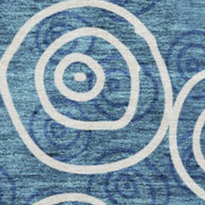 8' Polka Dot Washable Round Rug With UV Protection - Blue And Ivory