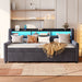 Dark gray Giga twin size storage daybed with trundle, LED light, and charging station, featuring a modern design with built-in storage.