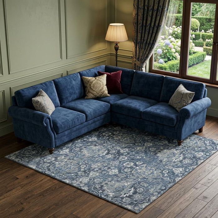 10' X 14' Floral Medallion Distressed Washable Area Rug With UV Protection (644568) - Blue / Ivory