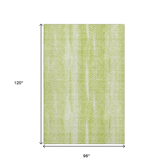 8' X 10' Striped Washable Area Rug With UV Protection (656505) - Artichoke Green / Ivory