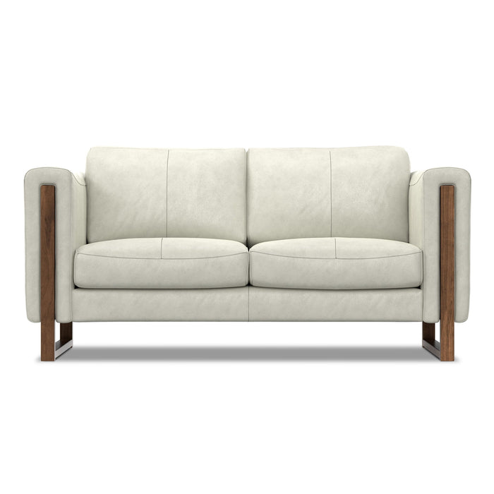 Leather Sofa With Walnut Legs - Gray