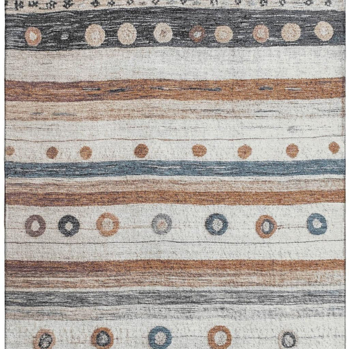 10' X 14' Striped Washable Area Rug With UV Protection (709564) - Copper / Ivory / Denim Blue