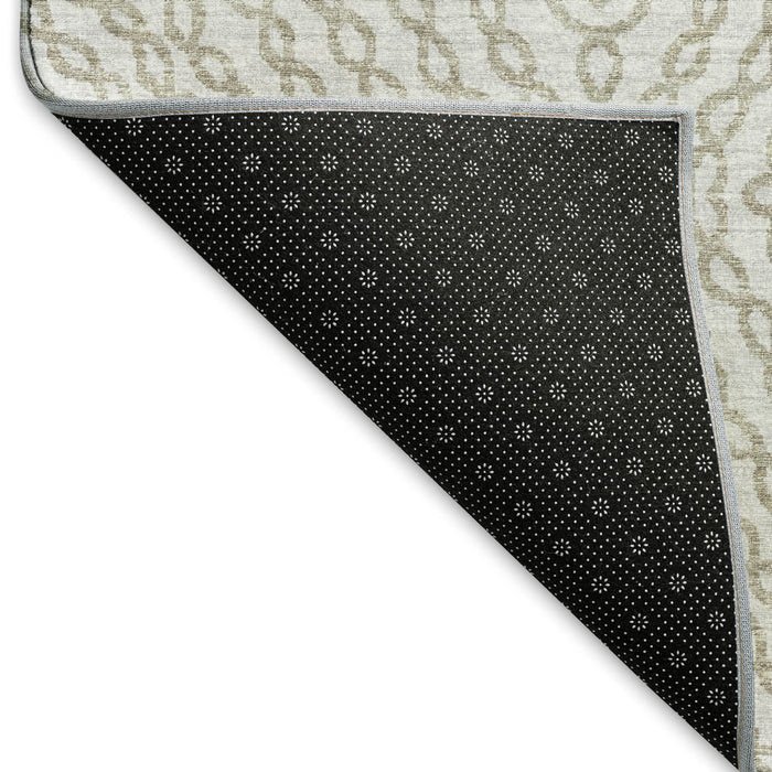10' X 14' Geometric Washable Area Rug With UV Protection - Linen And Ivory