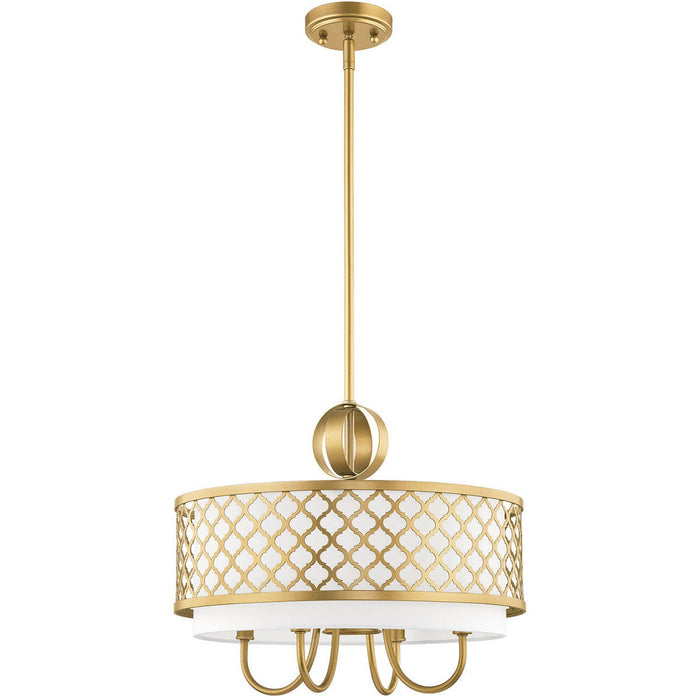 Five Light Dimmable Chandelier With Shades - Gold / Off White