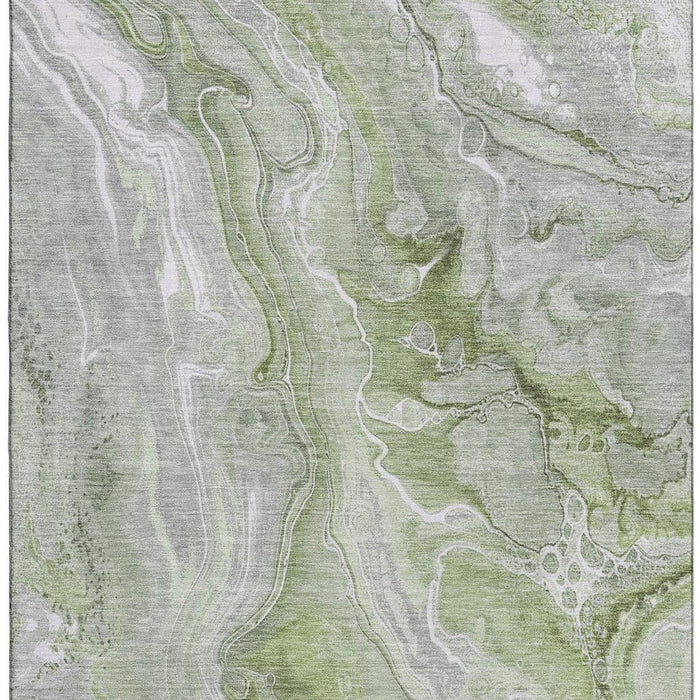 10' X 14' Abstract Washable Area Rug With UV Protection (697037) - Artichoke Green / Gray / Silver