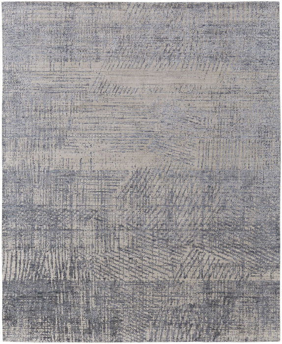 4' x 6' Abstract Hand Woven Worn Faded Area Rug - Gray Ivory And Blue