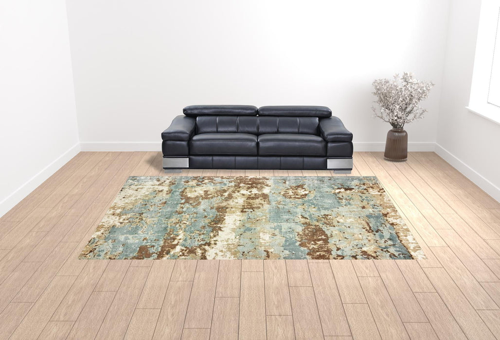 10' x 14' Abstract Hand Loomed Stain Resistant Area Rug - Blue And Brown