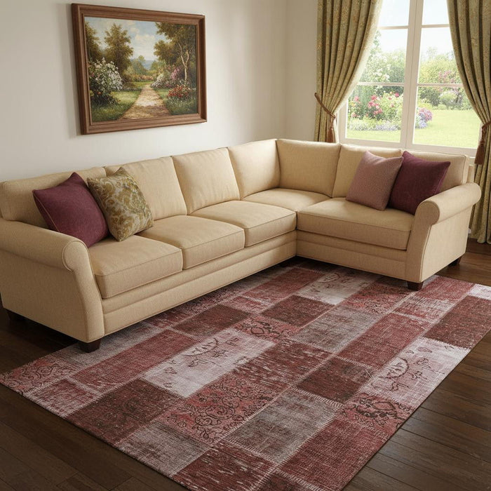10' X 14' Patchwork Washable Area Rug With UV Protection (652923) - Burgundy / Ivory